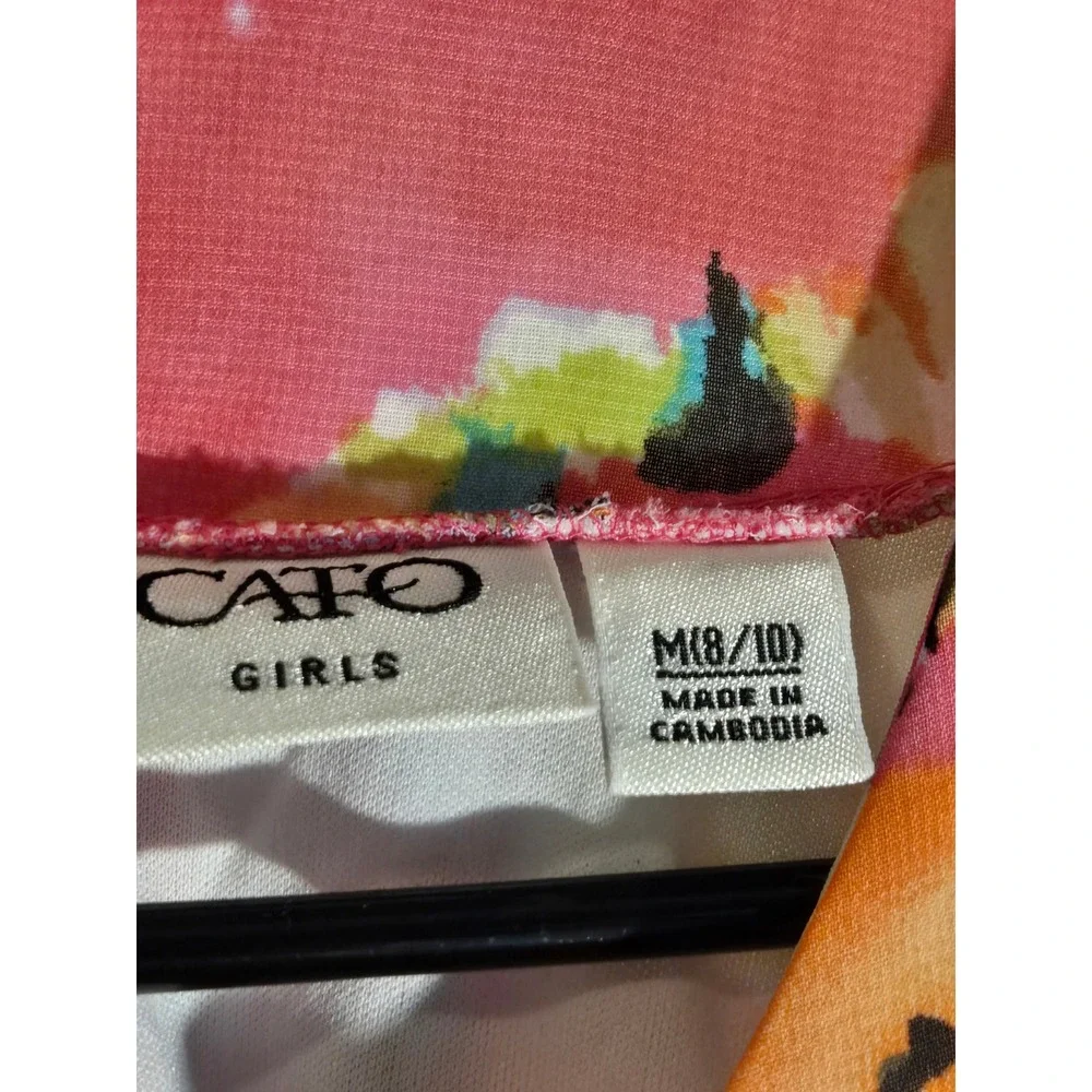 Cato Girl Floral Ruffle Halter Blouse Pink Orange Green Watercolor Top Size 8/10 - Picture 3 of 4